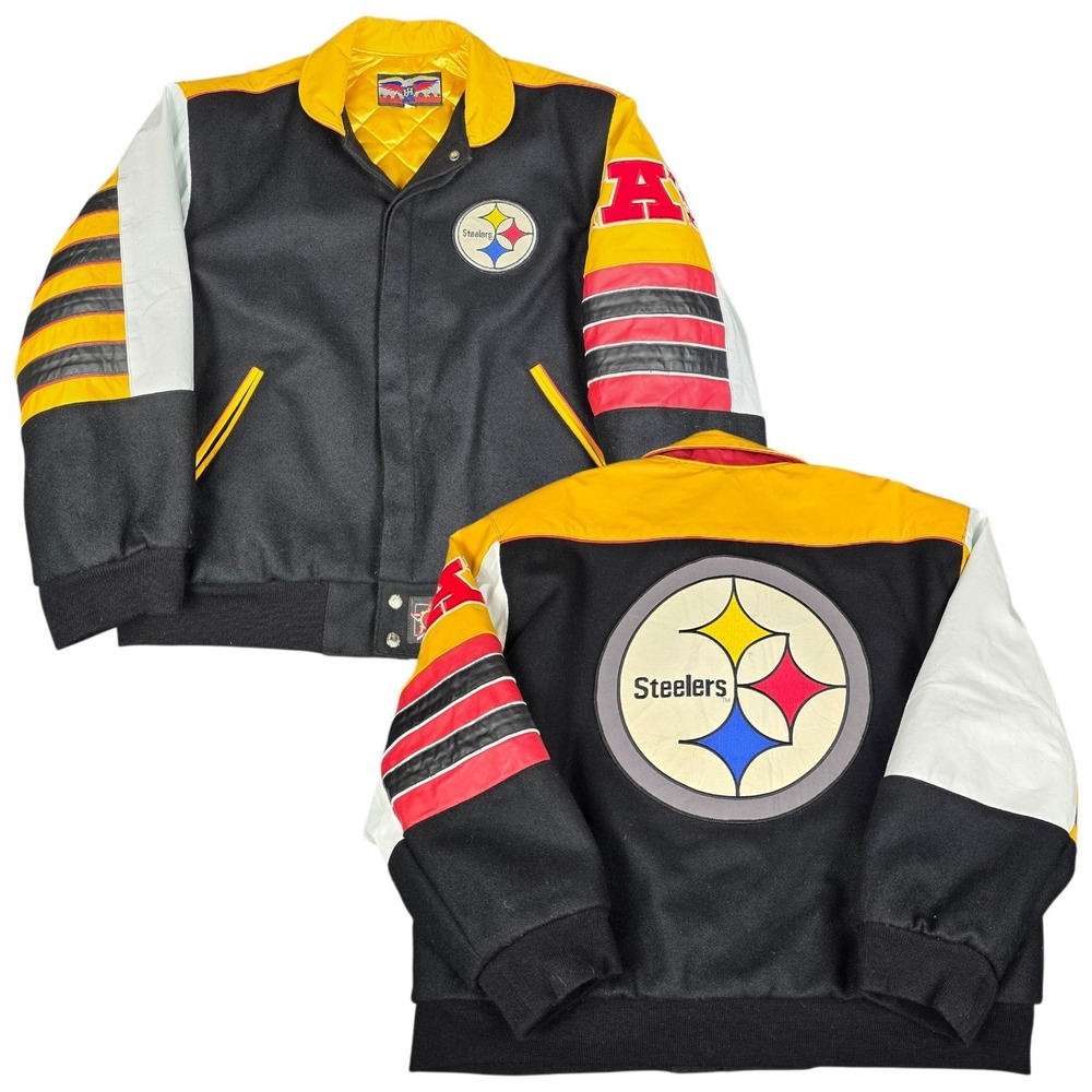 Vintage Pittsburgh Steelers Jeff Hamilton Jacket Mens Large Leather Varsity Wool
